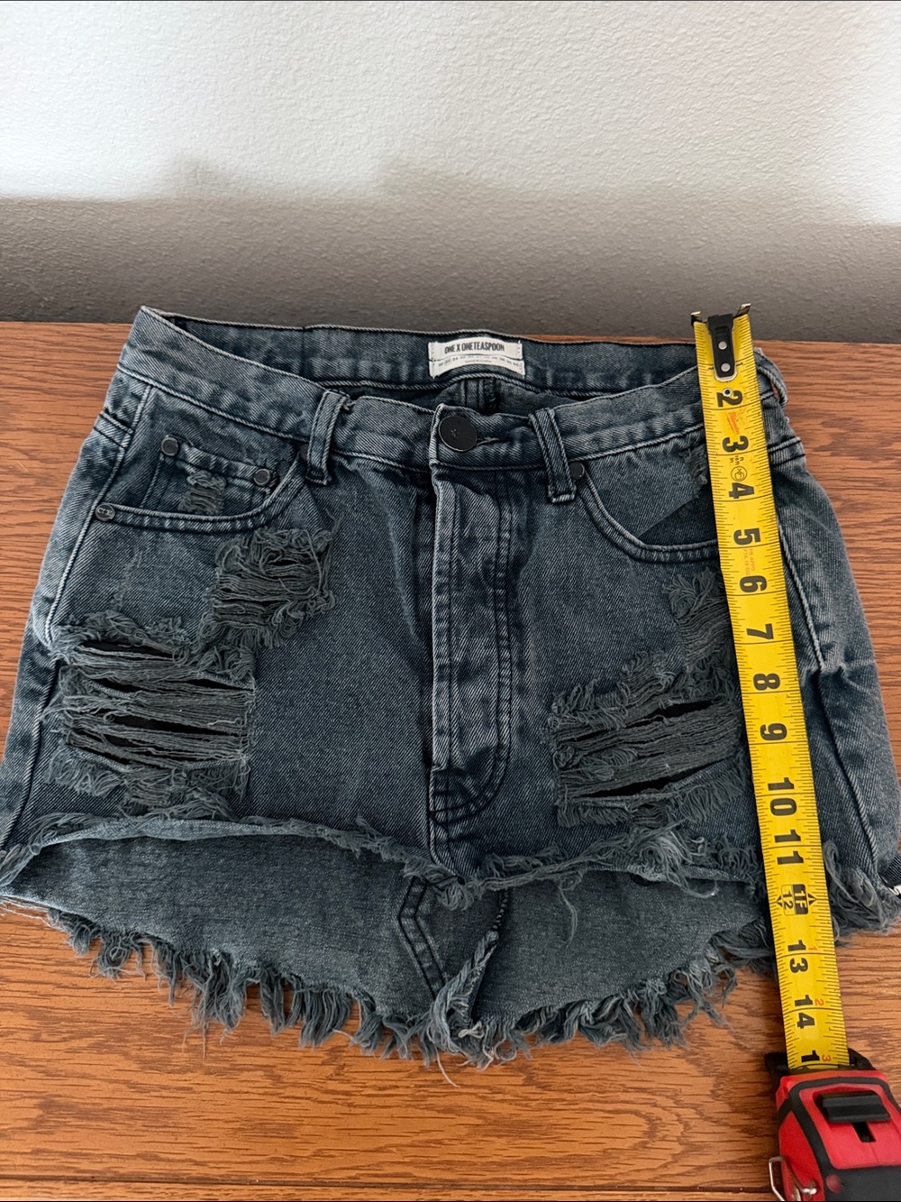 One Teaspoon Distressed Denim Mini Skirt in Faded Blue